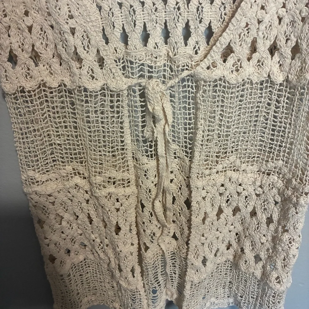 Blu Pepper Boho Crochet Tank Top Size Large Cream Lace Knit Festival Vest - Picture 3 of 7